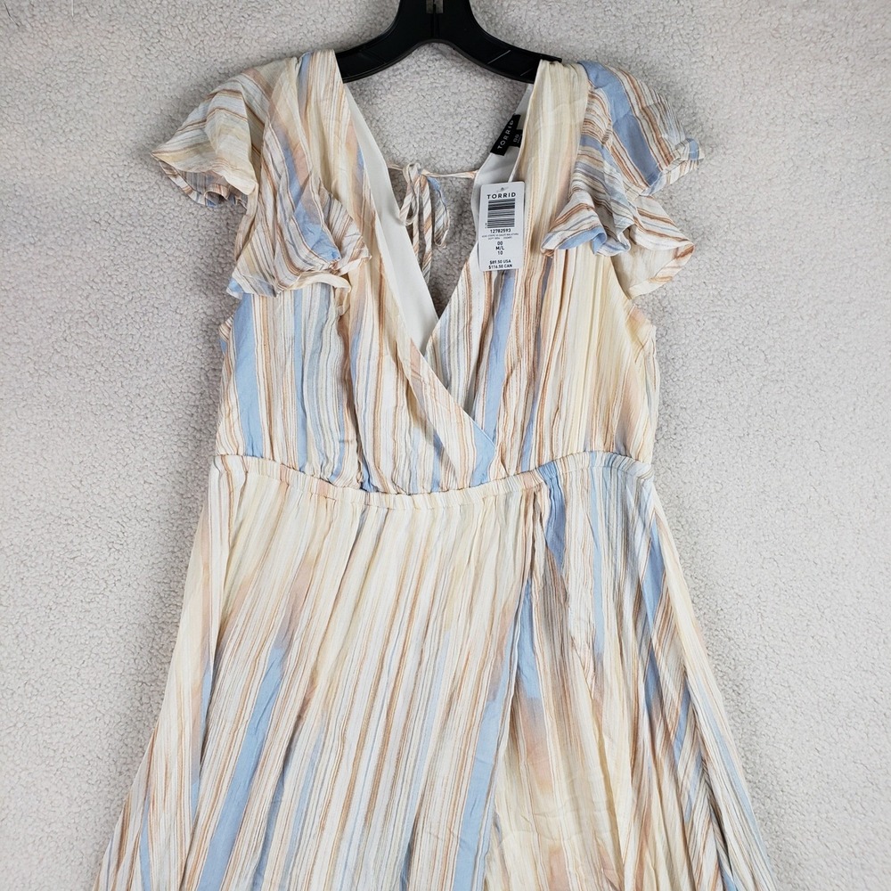 Torrid Stripe Gauze Walkthru Maxi Dress Womens 00 M/L Tan Boho Flutter Sleeve - Picture 3 of 10